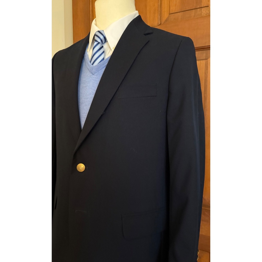 Lands' End Boys Hopsack Blazer Size 20 Navy/Gold Two-Button Sport Coat Jacket - Picture 3 of 14